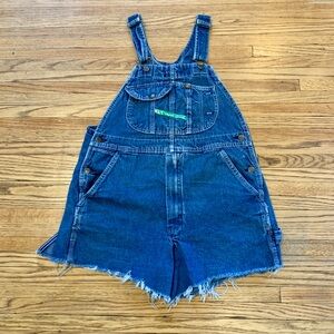 VTG Key Imperial Overalls Unisex Dark Denim Jean Shorts Fray Carpenter 90s y2k